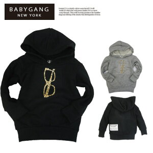 親子 ペアルック 【BABYGANG】レオパグラス柄パーカー[80cm/90cm/100cm/110cm/130cm/140cm/150cm/160cm]男の子 女の子　キッズ 子供 ベビー服　黒　ブラック　白　お揃い ペア　オソロ パパ　ペアルック 眼鏡　メガネ　サングラス　だまし絵　　スウェット　カップル