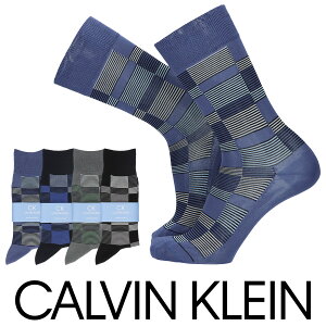 Calvin Klein カルバンクライン強撚綿混 KJ変形ブロック柄 クルー丈 メンズ カジュアル ソックス 靴下 男性 紳士 プレゼント ギフト02542202