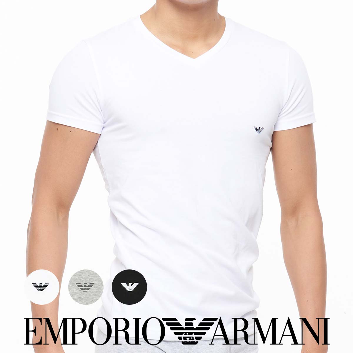 EMPORIO ARMANI エンポリオ アルマーニ STRETCH COTTON V NECK T-SHIRT ストレッチコットン Vネック 半袖 Tシャツ アンダーシャツ EUサイズ 男性 メンズ プレゼント 無料ラッピング 贈答 ギフト 54007290 公式ショップ 正規ライセンス商品