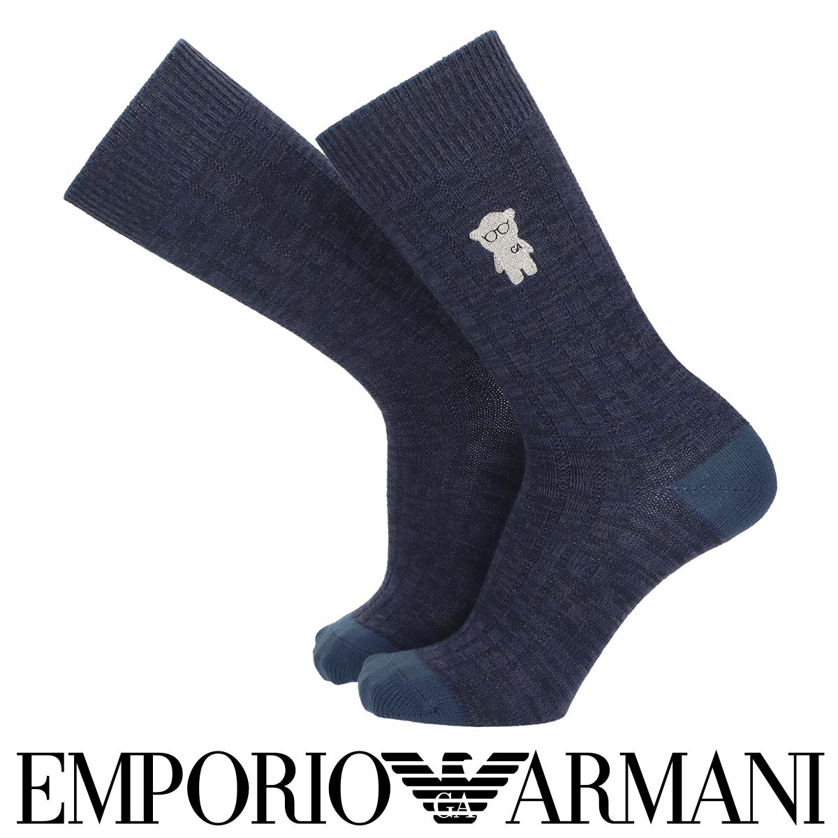 セール！30％OFF EMPORIO ARMANI エンポリオ アルマーニ 日本製 カジュアル 毛混 マンガベア 刺繍リブ クルー丈 メンズ 男性 紳士 ソックス 靴下 男性 メンズ プレゼント 贈答 ギフト 02345162 公式ショップ 正規ライセンス商品