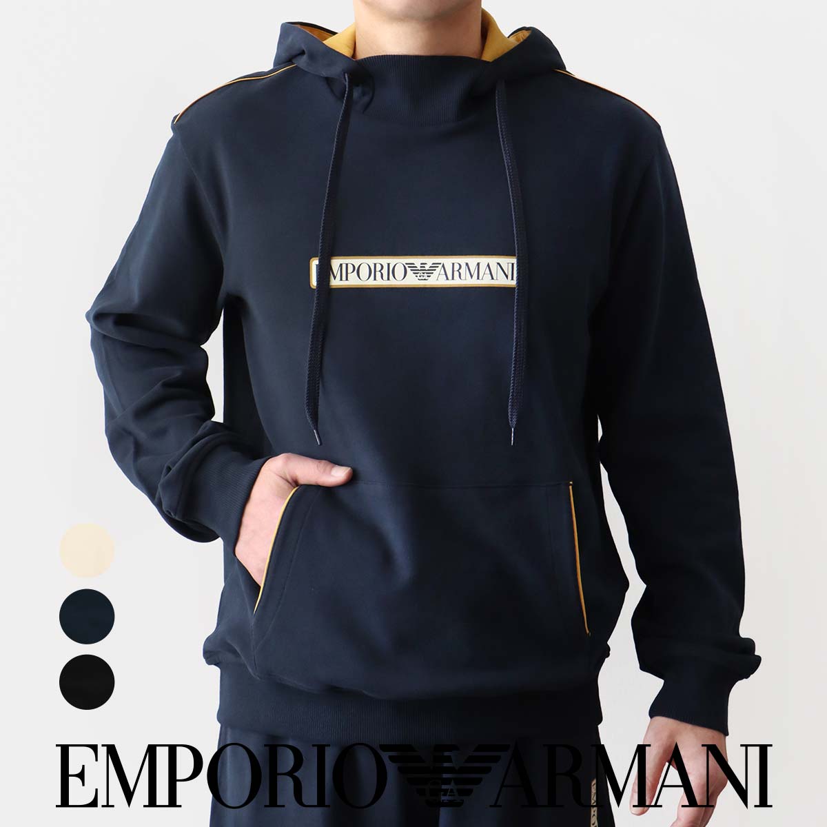 EMPORIO ARMANI エンポリオ アルマーニ BRUSHED TERRY PO HOODIE コットン100% 長袖 フーディー スウェット パーカー メンズ 男性 EUサイズ プレゼント 無料ラッピング ギフト 54085732 公式ショップ 正規ライセンス商品