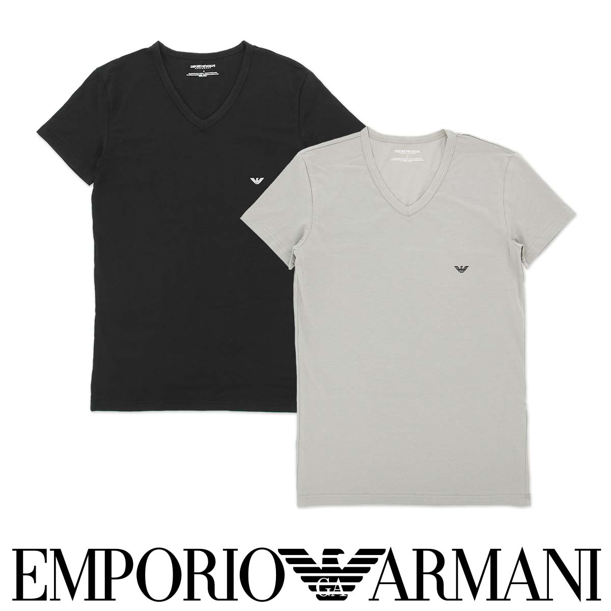 セール！40％OFF セール！【2枚セット】EMPORIO ARMANI エンポリオ アルマーニ STRETCH COTTON ストレッチコットン Vネック 半袖 Tシャツ アンダーシャツ EUサイズ メンズ 紳士 男性 下着 アンダーウェア プレゼント ギフト 公式ショップ 正規ライセンス商品 54007172