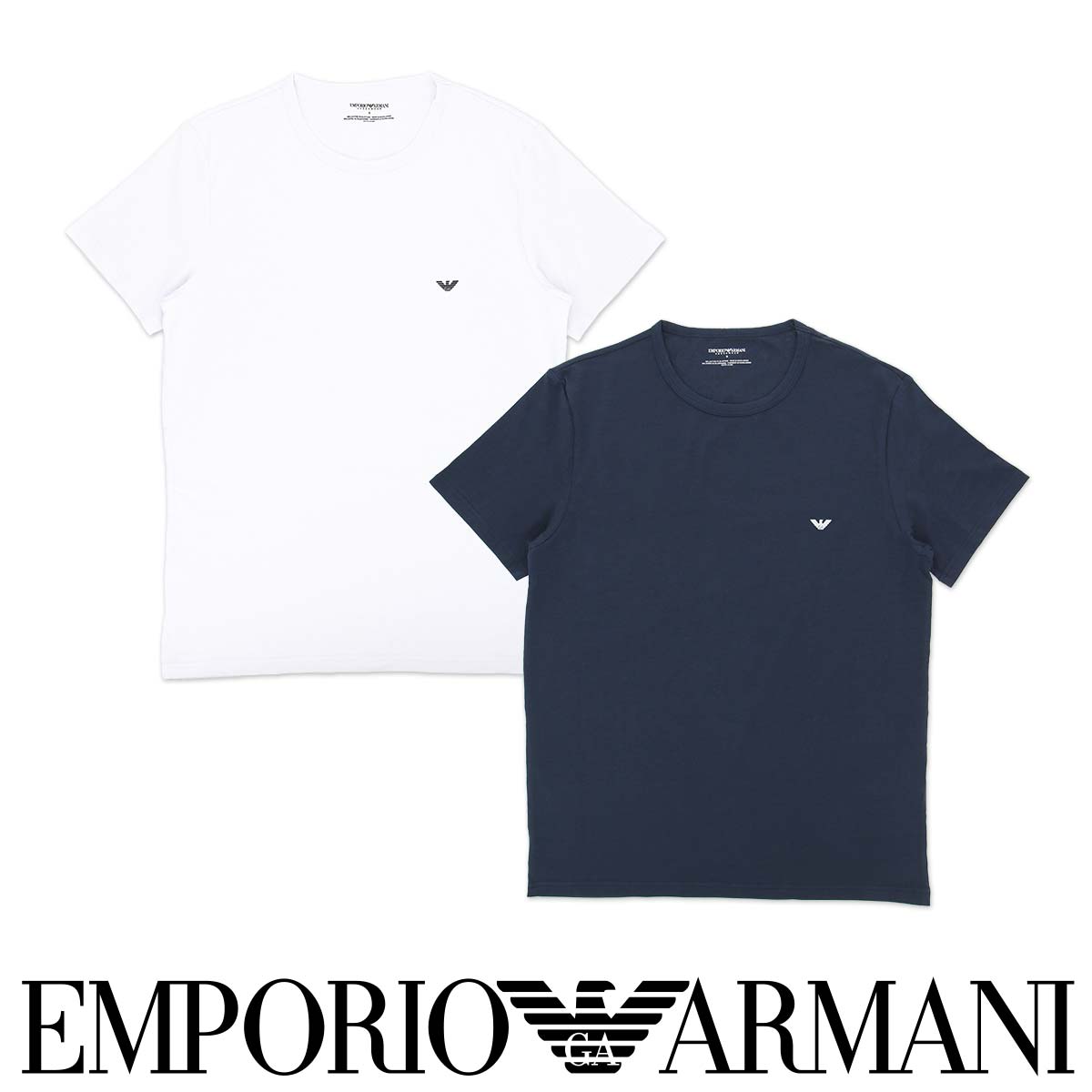 セール！40％OFF セール！【2枚セット】EMPORIO ARMANI エンポリオ アルマーニ STRETCH COTTON ストレッチコットン クルーネック 半袖 Tシャツ アンダーシャツ EUサイズ メンズ 紳士 男性 下着 アンダーウェア プレゼント ギフト 公式ショップ 正規ライセンス商品 54007177