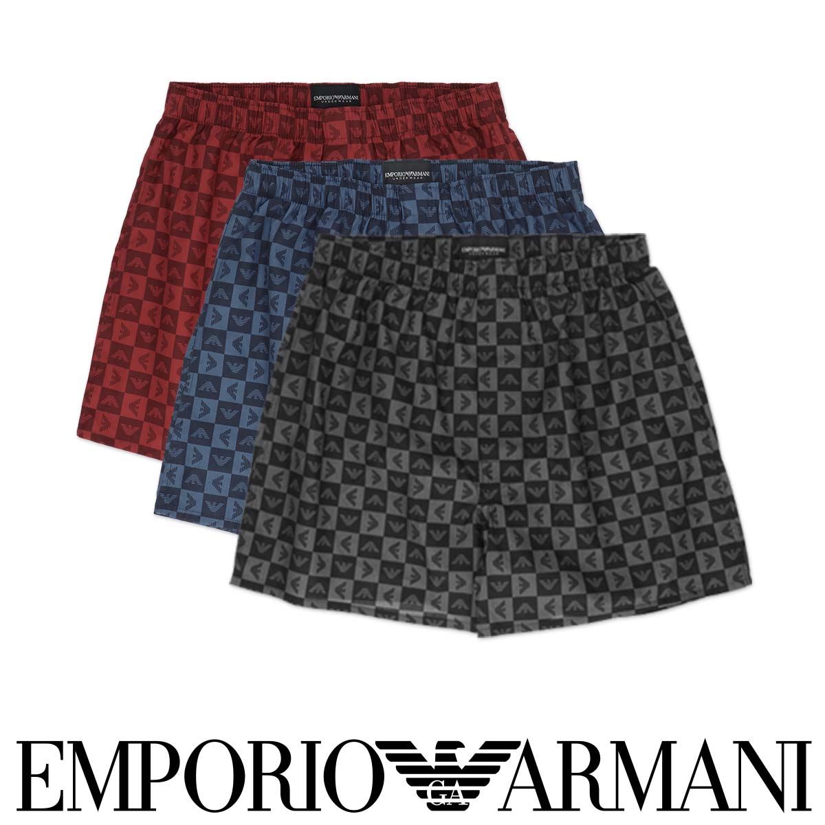 エンポリオ・アルマーニ セール！30％OFF EMPORIO ARMANI エンポリオ アルマーニ CHECKERED EAGLE チェッカード イーグル コットン ウーブン トランクス 【M/L】 前開き 日本サイズ メンズ 男性 下着 プレゼント 無料ラッピング ギフト 54240001 公式ショップ 正規ライセンス商品