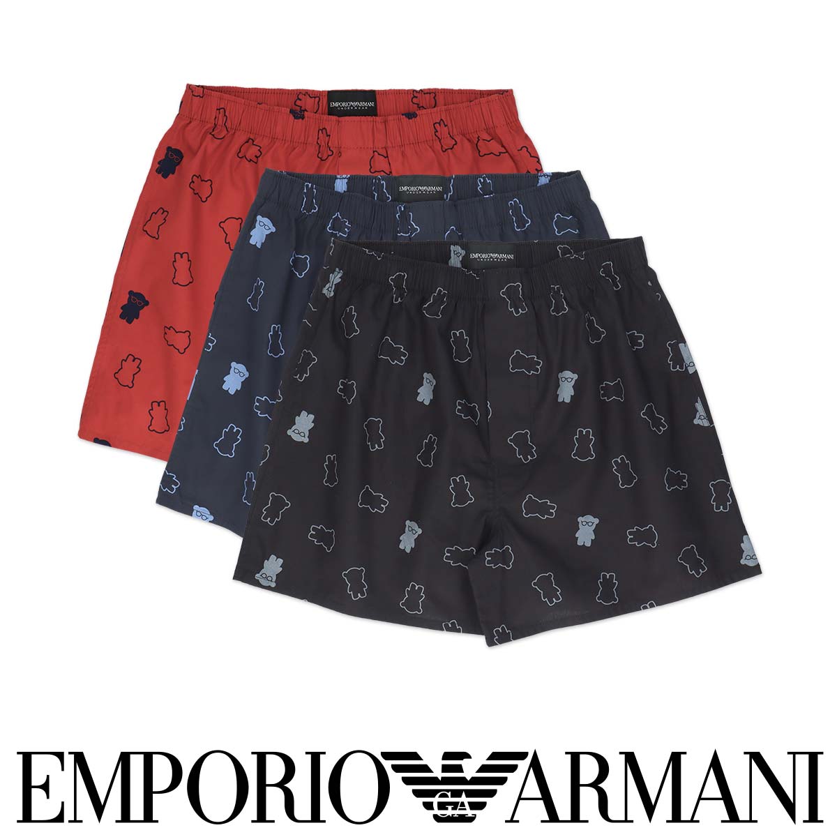 エンポリオ・アルマーニ EMPORIO ARMANI エンポリオ アルマーニ FLYING BEAR マンガベア コットン ウーブン トランクス 【M/L】 前開き 日本サイズ メンズ 男性 下着 プレゼント 無料ラッピング ギフト 54240003 公式ショップ 正規ライセンス商品