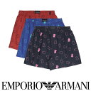 EMPORIO ARMANI エンポリオ アルマーニ FLYING BEAR マンガベア コットン ウーブン トランクス 【LL】 前開き 日本サイズ メンズ ...