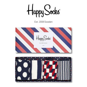 【送料無料】 Happy Socks ハッピーソックスSTRIPE （ ストライプ ）4足組 ギフト セット 綿混 クルー丈 ソックス 靴下 GIFT BOX メンズ 男性 紳士 【プレゼント 贈答 ギフト】10147015