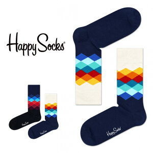 Happy Socks ハッピーソックス FADED DIAMOND （ フェイディド ダイヤモンド ） クルー丈 綿混 ソックス 靴下 メンズ 男性 紳士 男性 メンズ プレゼント 無料ラッピング 贈答 ギフト 10110002