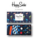 Happy Socks ハッピーソックスNAVY （ ネイビー）4足組 ギフトセット 綿混 クルー丈 ソックス 靴下 GIFT BOX ユニセックス メンズ ＆ レディス プレゼント 贈答 ギフト1A143025