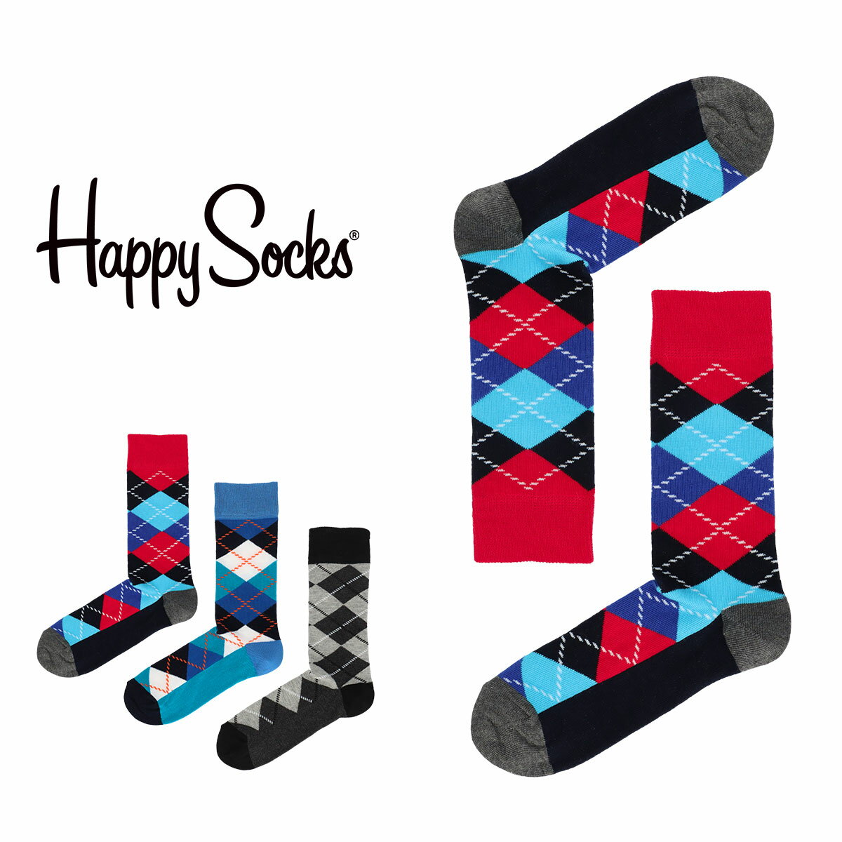 Happy Socks ハッピーソックス ARGYLE （ アーガイル ） クルー丈 ソックス 靴下 ユニセックス メンズ ＆ レディス プレゼント 無料ラッピング ギフト 10201901のサムネイル
