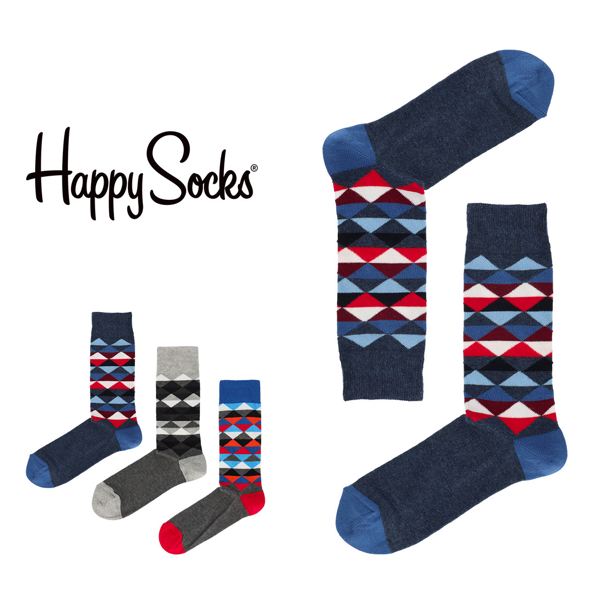 ハッピーソックス 靴下 レディース セール！30％OFF Happy Socks ハッピーソックス TRIANGLE （ トライアングル ） クルー丈 ソックス 靴下 ユニセックス メンズ ＆ レディス プレゼント 無料ラッピング ギフト 10201907