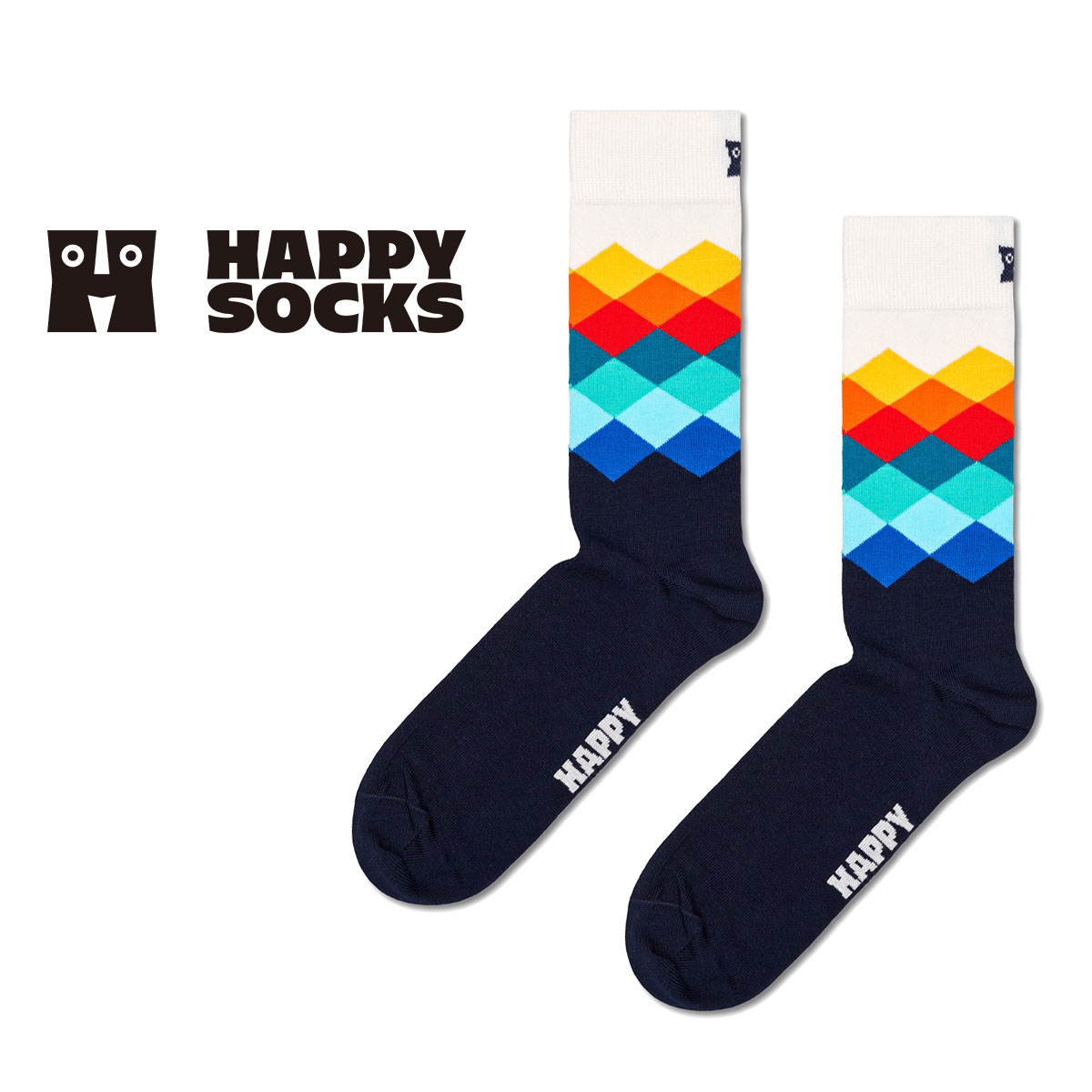 ハッピーソックス 靴下 レディース Happy Socks ハッピーソックス Faded Diamond （ フェイディド ダイヤモンド ）クルー丈 ソックス 靴下 ユニセックス メンズ ＆ レディース プレゼント 無料ラッピング ギフト 10201102