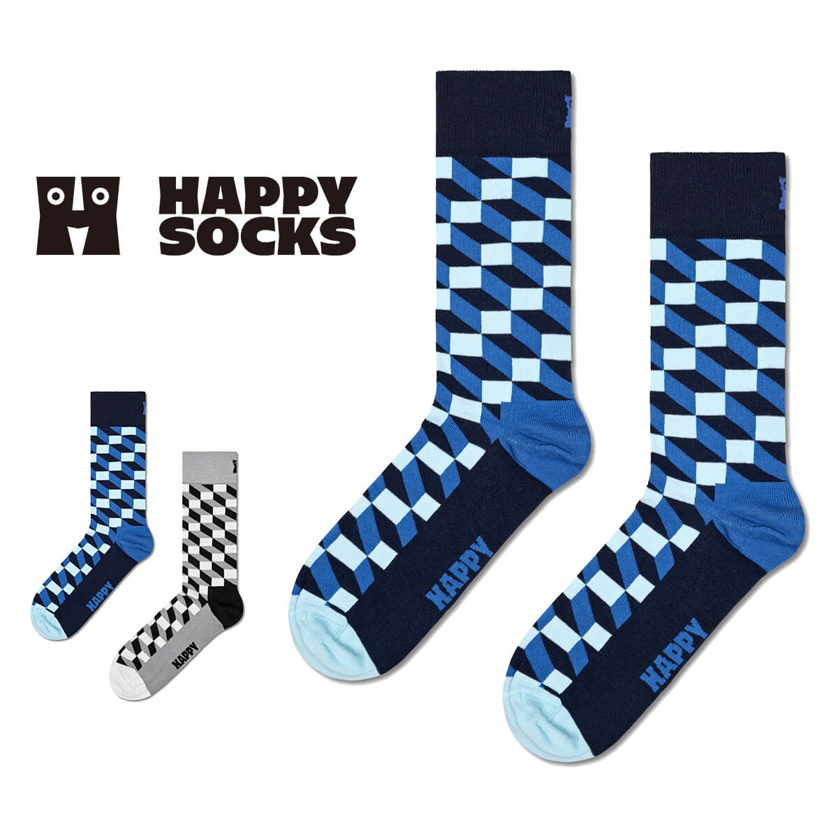 Happy Socks ハッピーソックス Filled Optic （ フィールド オプティック ）クルー丈 ソックス 靴下 ユニセックス メ…