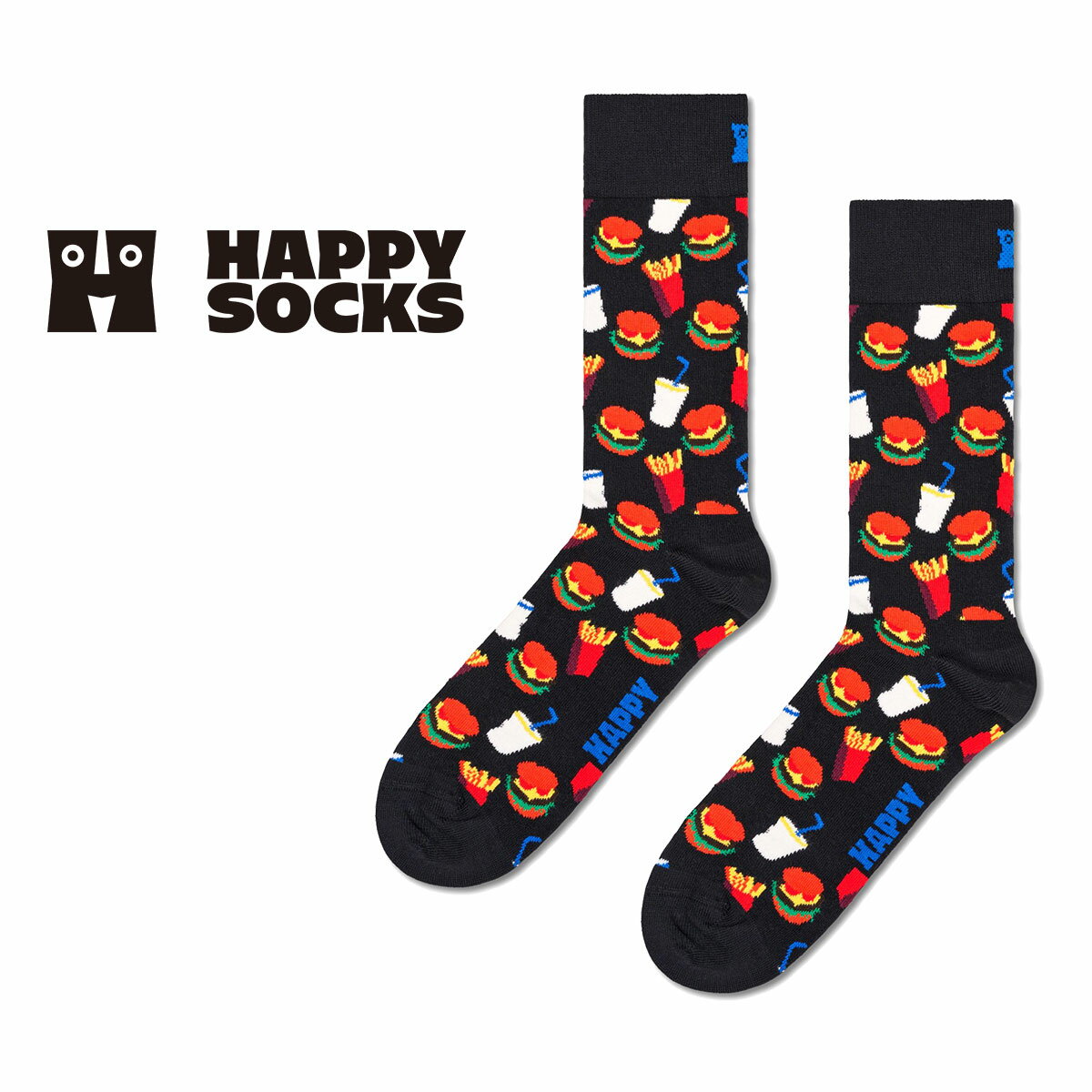 ハッピーソックス メンズ セール！30％OFF Happy Socks ハッピーソックス Hamburger （ ハンバーガー ）クルー丈 ソックス 靴下 ユニセックス メンズ ＆ レディース プレゼント 無料ラッピング ギフト 10201108