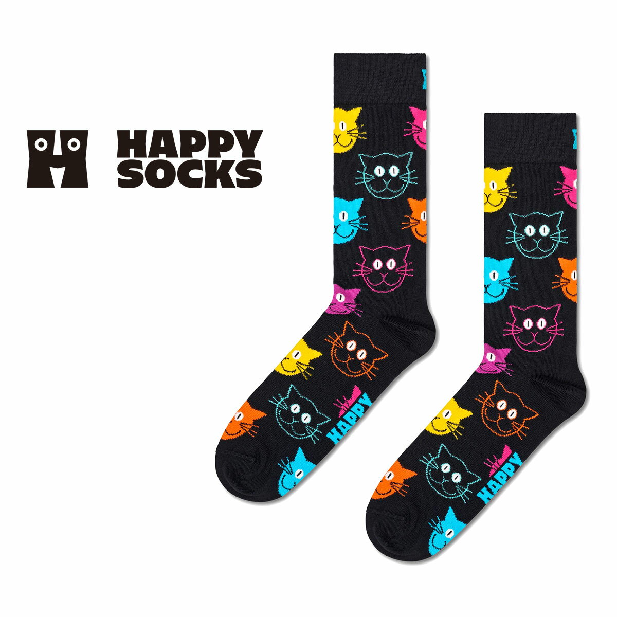 ハッピーソックス 靴下 レディース セール！30％OFF Happy Socks ハッピーソックス Cat （ キャット ）クルー丈 ソックス 靴下 ユニセックス メンズ ＆ レディース プレゼント 無料ラッピング ギフト 10201111