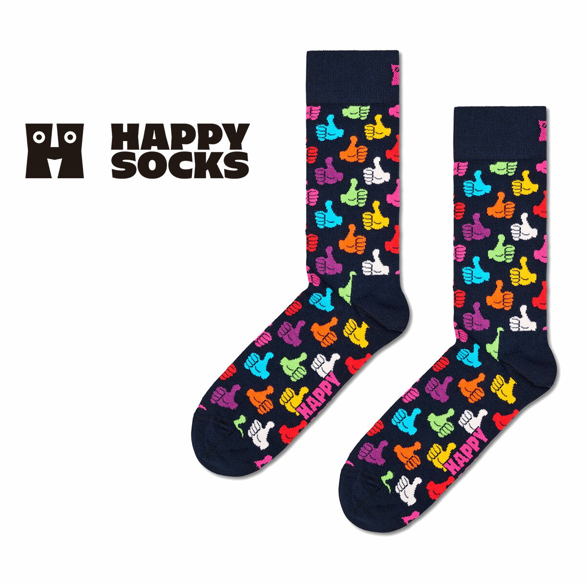 ハッピーソックス 靴下 レディース Happy Socks ハッピーソックス Thumbs Up （ サムズ アップ ）クルー丈 ソックス 靴下 ユニセックス メンズ ＆ レディース プレゼント 無料ラッピング ギフト 10201112