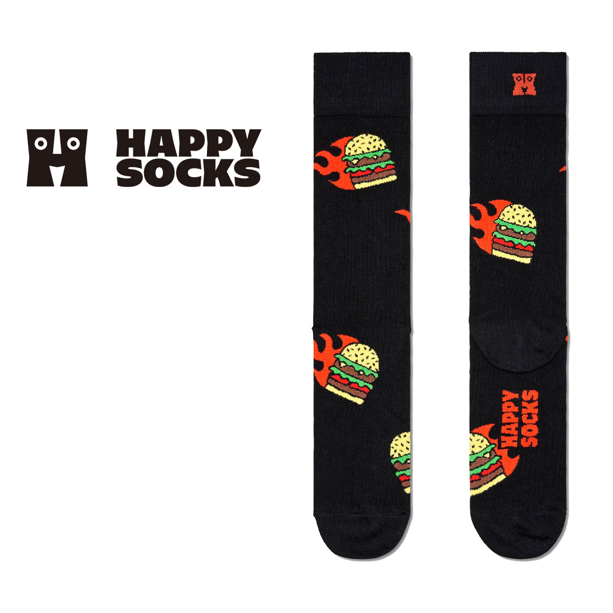 ハッピーソックス 靴下 レディース Happy Socks ハッピーソックス Flaming Burger （ フレーミング バーガー ）クルー丈 ソックス 靴下 ユニセックス メンズ ＆ レディース プレゼント 無料ラッピング ギフト 10231107