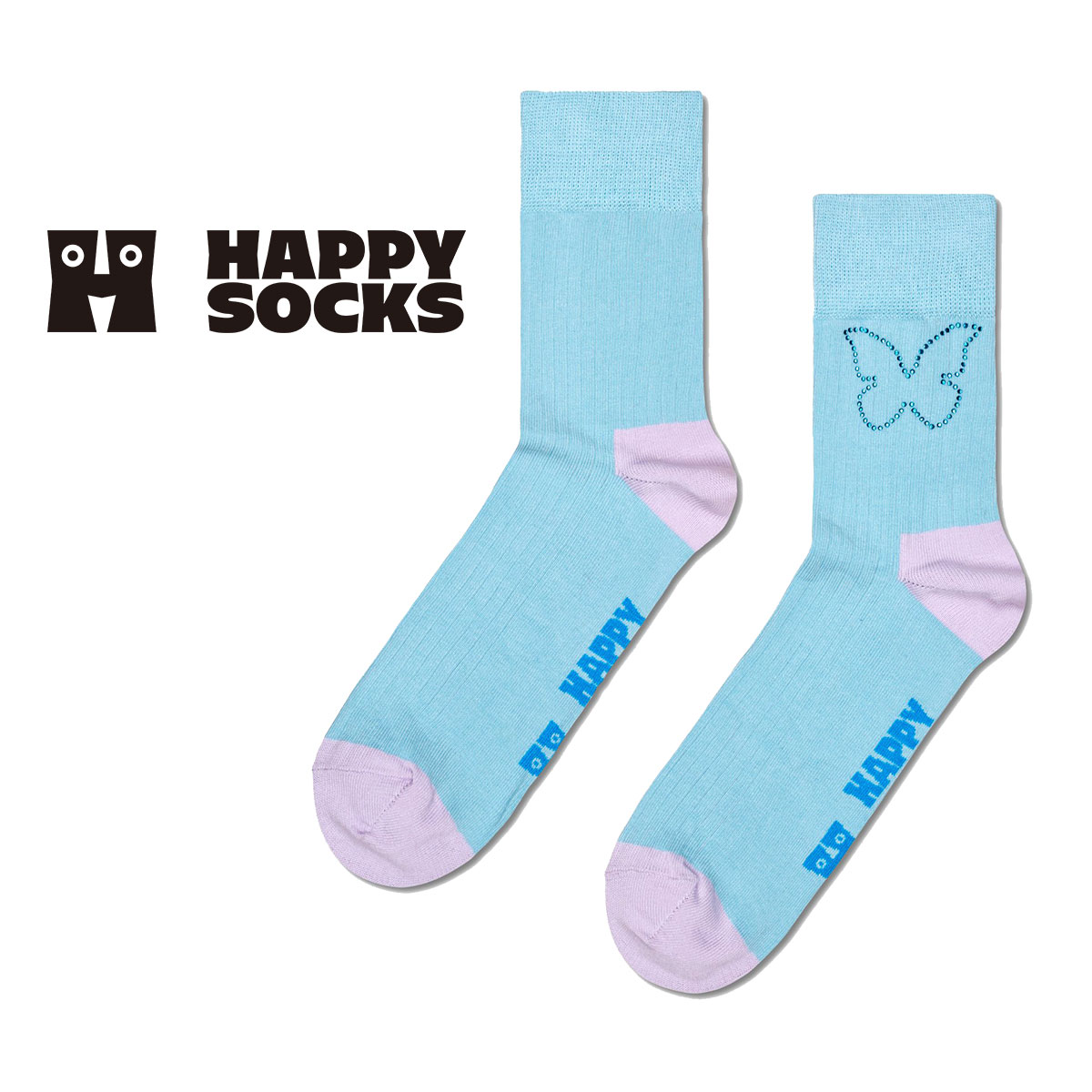 ハッピーソックス 靴下 レディース Happy Socks ハッピーソックス Butterfly Rhinestone 1/2 （ バタフライ ラインストーン 1/2 ） ハーフクルー丈 ソックス 靴下 ユニセックス メンズ ＆ レディース プレゼント 無料ラッピング ギフト 10231149