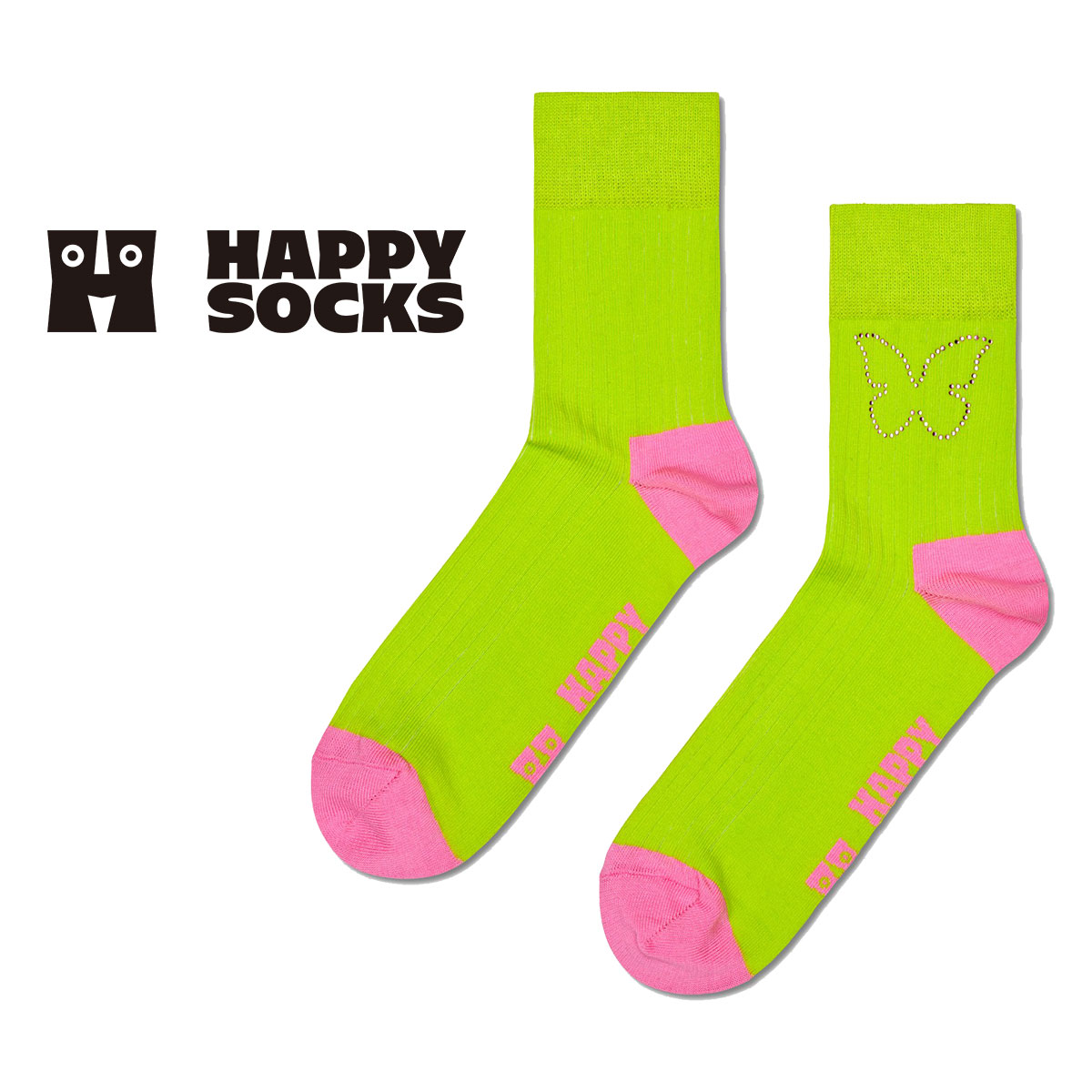 ハッピーソックス 靴下 レディース Happy Socks ハッピーソックス Butterfly Rhinestone 1/2 （ バタフライ ラインストーン 1/2 ） ハーフクルー丈 ソックス 靴下 ユニセックス メンズ ＆ レディース プレゼント 無料ラッピング ギフト 10231150