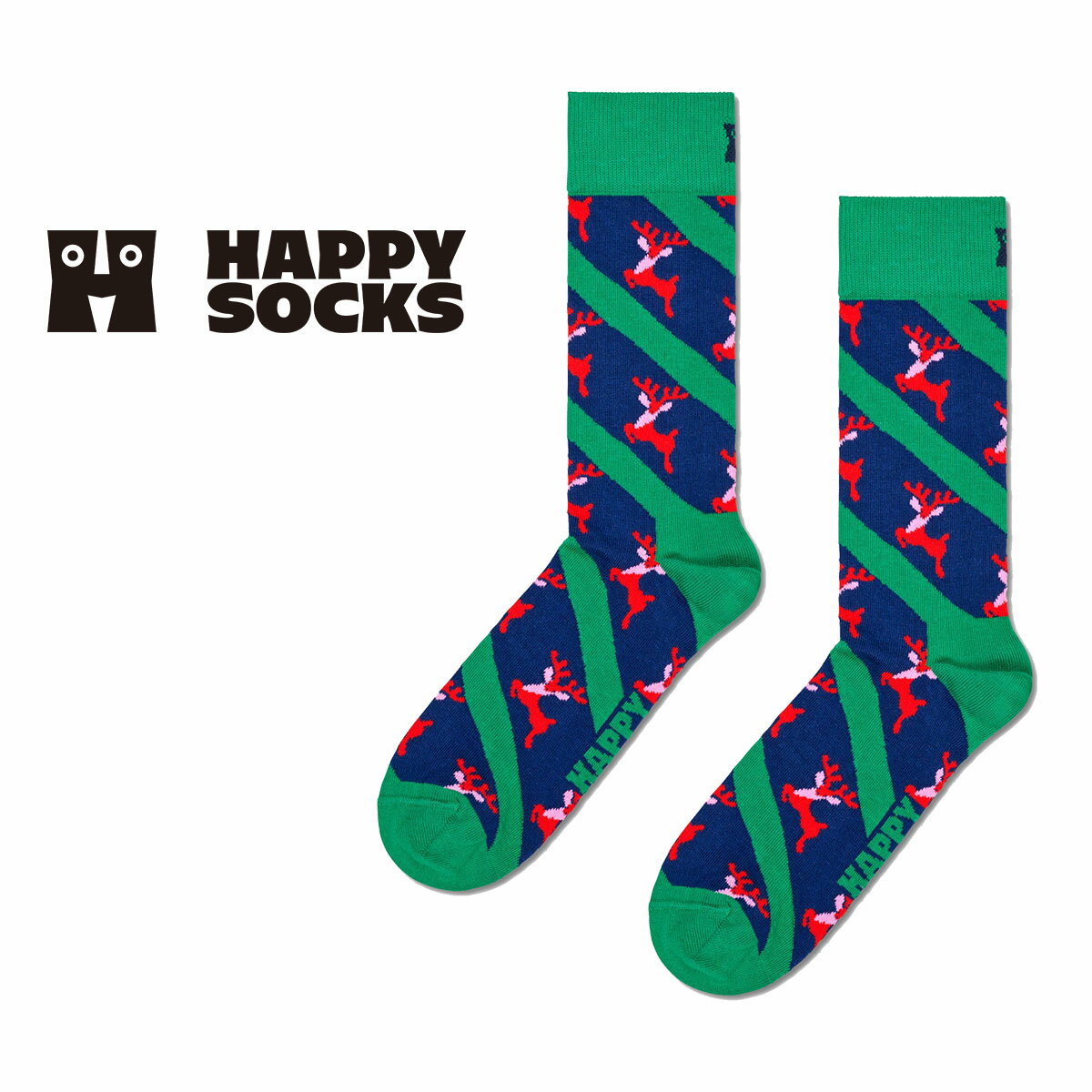Happy Socks ハッピーソックス Reindeer （ レインディア ）クルー丈 ソックス 靴下 ユニセックス メンズ ＆ レディ…