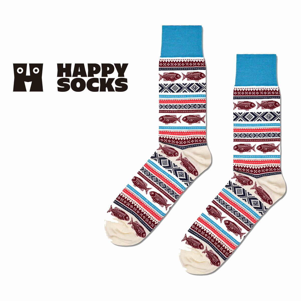 Happy Socks ハッピーソックス Fish Jacquard （ フィッシュ ジャガード ） Dress ビジネス クルー丈 ソックス メン…