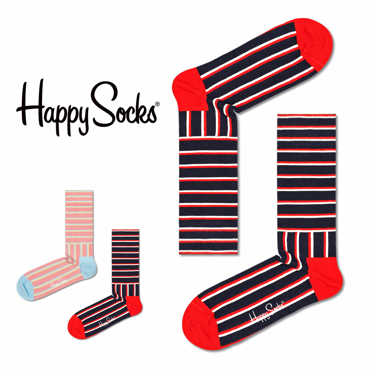 Happy Socks ハッピーソックス Blocked Stripe（ ブロックド ストライプ ） クルー丈 ソックス 靴下 紳士 メンズ ＆ レディース 男性 メンズ プレゼント 無料ラッピング 贈答 ギフト 10231041