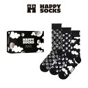 【3足セット】Happy Socks ハッピーソックス Black White ( ブラック アンド ホワイト ) 3-Pack Gift Set GIFT BOX 3足組 クルー丈 ソックス 靴下 ユニセックス メンズ ＆ レディース プレゼント 無料ラッピング ギフト 10240038