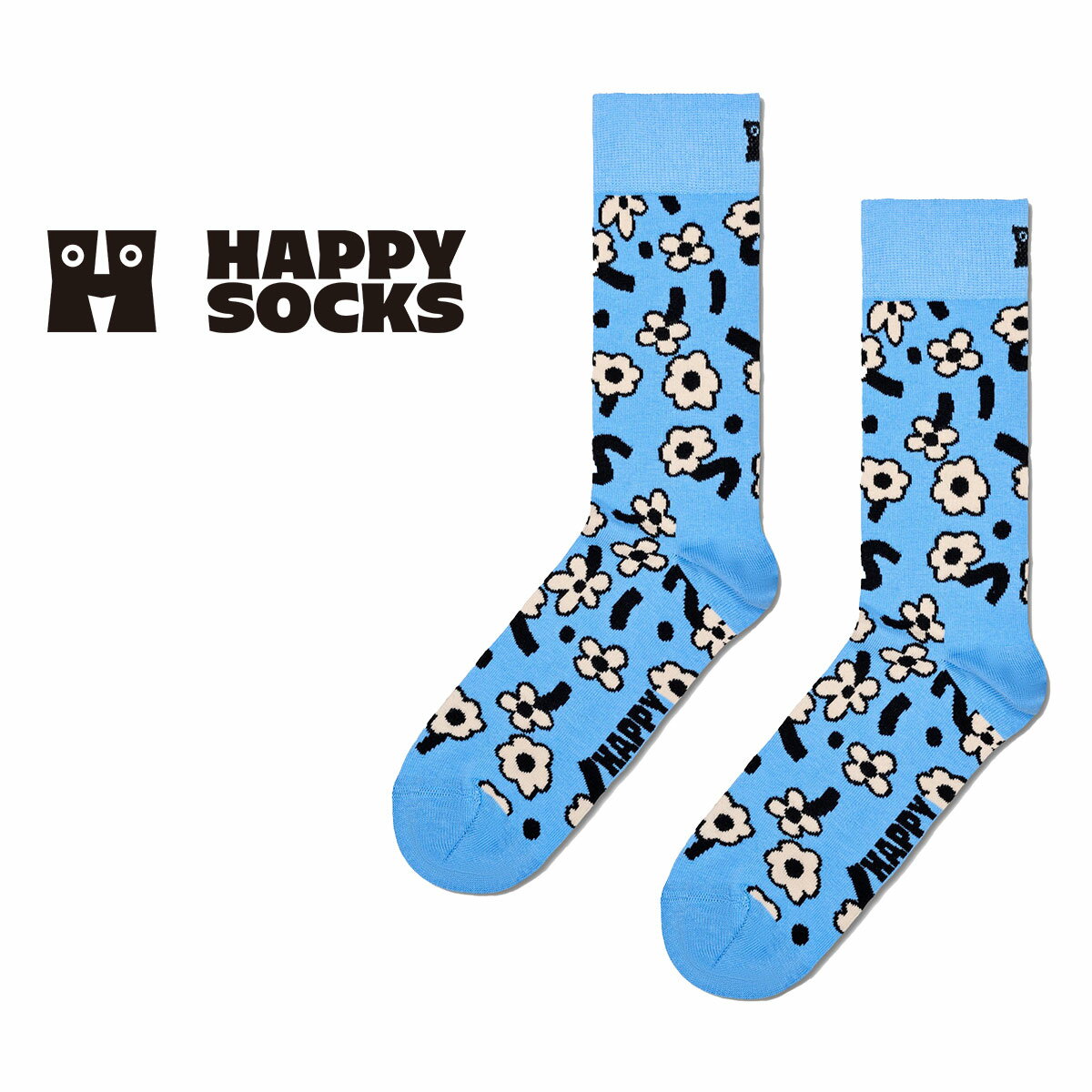 Happy Socks ハッピーソックス Dancing Flower ( ダンシング フラワー ) ブルー クルー丈 ソックス 靴下 ユニセック…