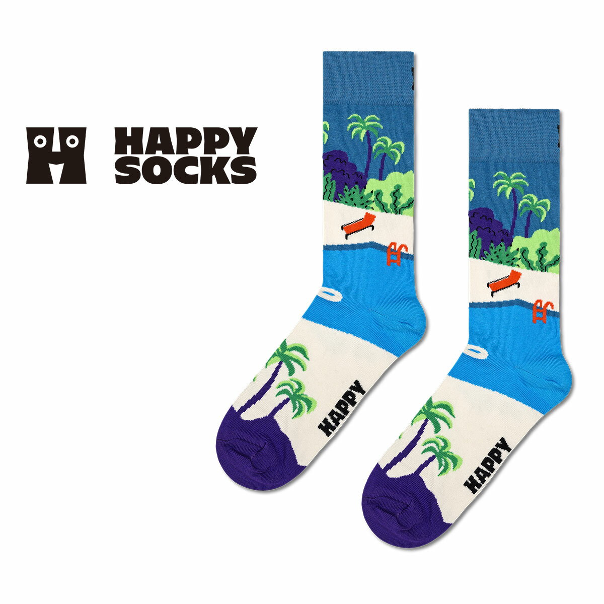 セール！30％OFF Happy Socks ハッピーソックス Poolside (プールサイド ) クルー丈 ソックス 靴下 ユニセックス メンズ ＆ レディース プレゼント 無料ラッピング ギフト 10240049