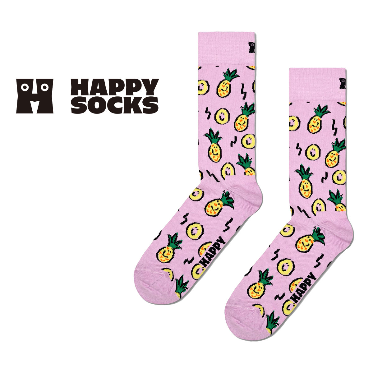 ハッピーソックス 靴下 レディース Happy Socks ハッピーソックス Pineapple ( パイナップル ) クルー丈 ソックス 靴下 ユニセックス メンズ ＆ レディース プレゼント 無料ラッピング ギフト 10240051