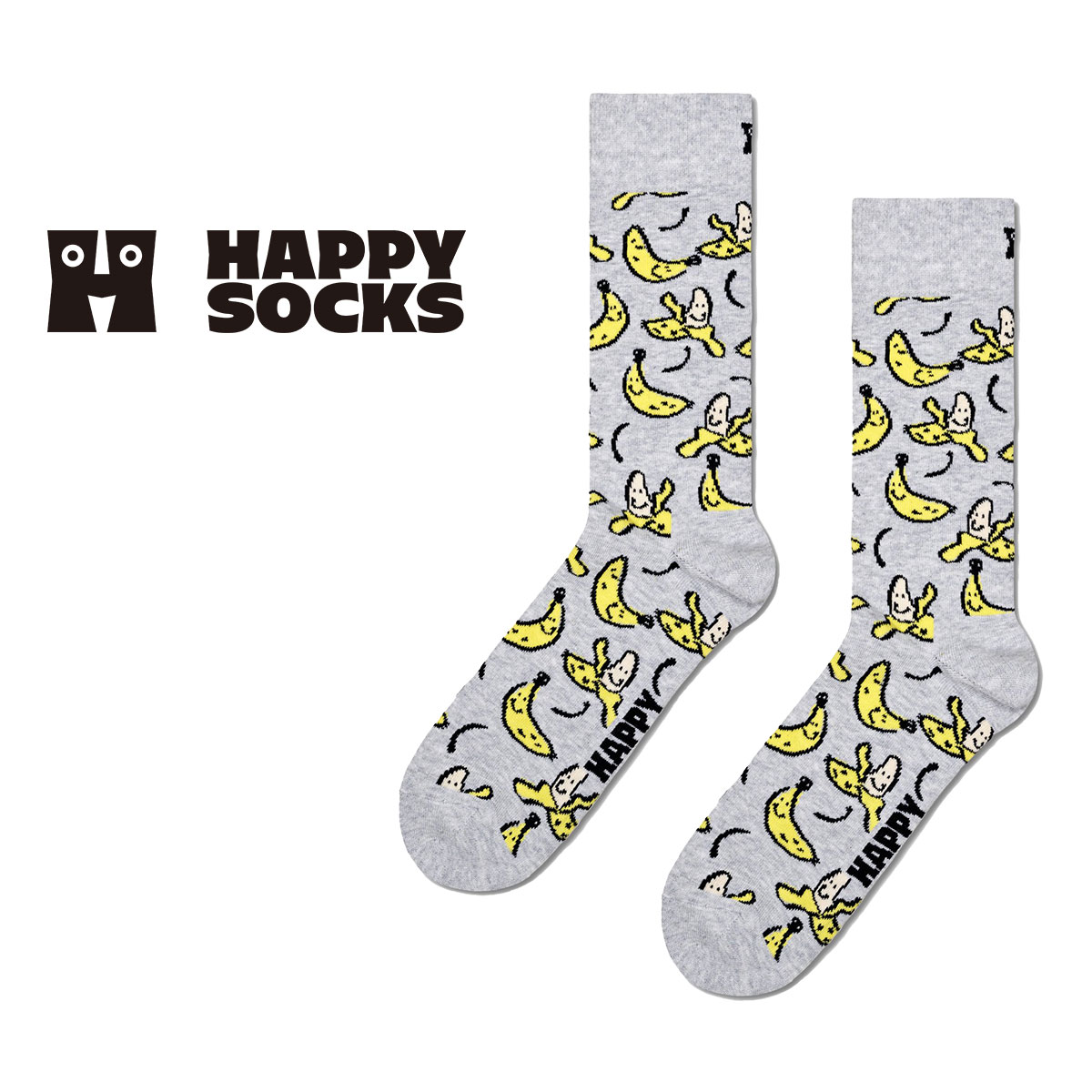 ハッピーソックス 靴下 レディース Happy Socks ハッピーソックス Banana ( バナナ ) ライトグレー クルー丈 ソックス 靴下 ユニセックス メンズ ＆ レディース プレゼント 無料ラッピング ギフト 10240052