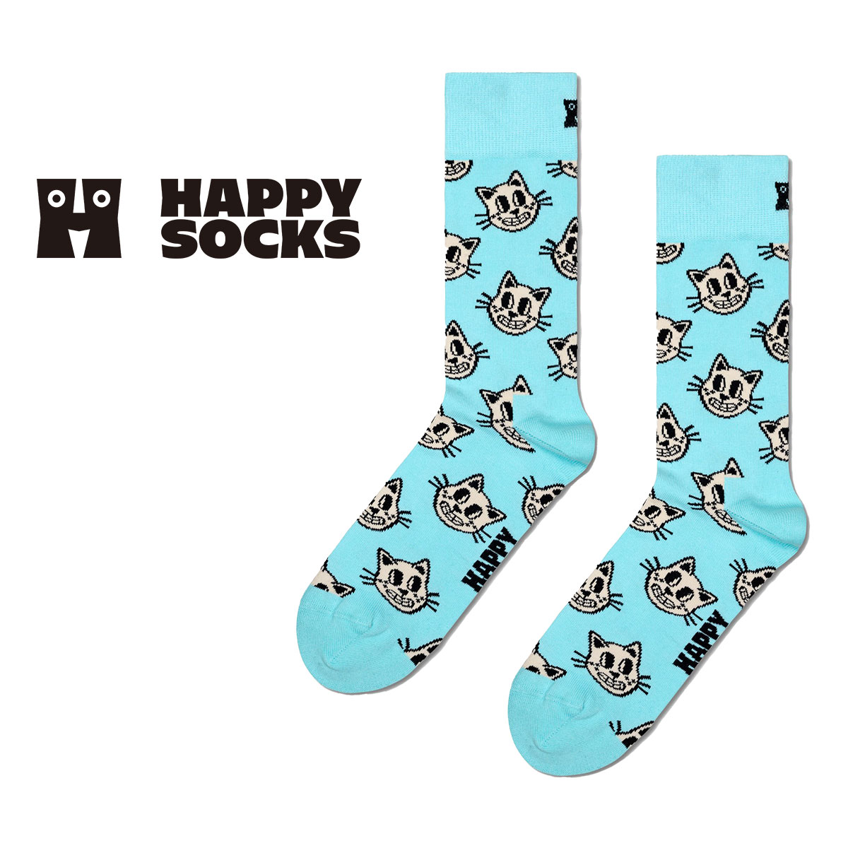 ハッピーソックス 靴下 レディース Happy Socks ハッピーソックス Cat ( キャット ) ライトブルー クルー丈 ソックス 靴下 ユニセックス メンズ ＆ レディース プレゼント 無料ラッピング ギフト 10240054