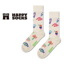 Happy Socks ハッピーソックス Summer Lo-Fi ( サマーローファイ ) ベージュ クルー丈 ソックス 靴下 ユニセックス メンズ ＆ レディース プレゼント 無料ラッピング ギフト 10240060