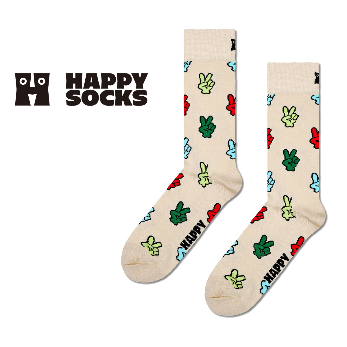 ハッピーソックス 靴下 レディース Happy Socks ハッピーソックス Victory Sign ( ヴィクトリーサイン ) クルー丈 ソックス 靴下 ユニセックス メンズ ＆ レディス プレゼント 無料ラッピング ギフト 10240071