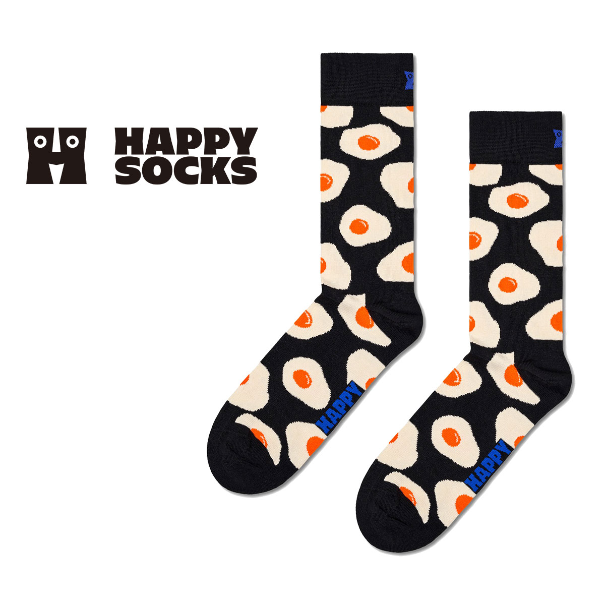 Happy Socks ハッピーソックス Sunny Side Up ( サニーサイドアップ ) 目玉焼き ブラック クルー丈 ソックス 靴下 ユ…