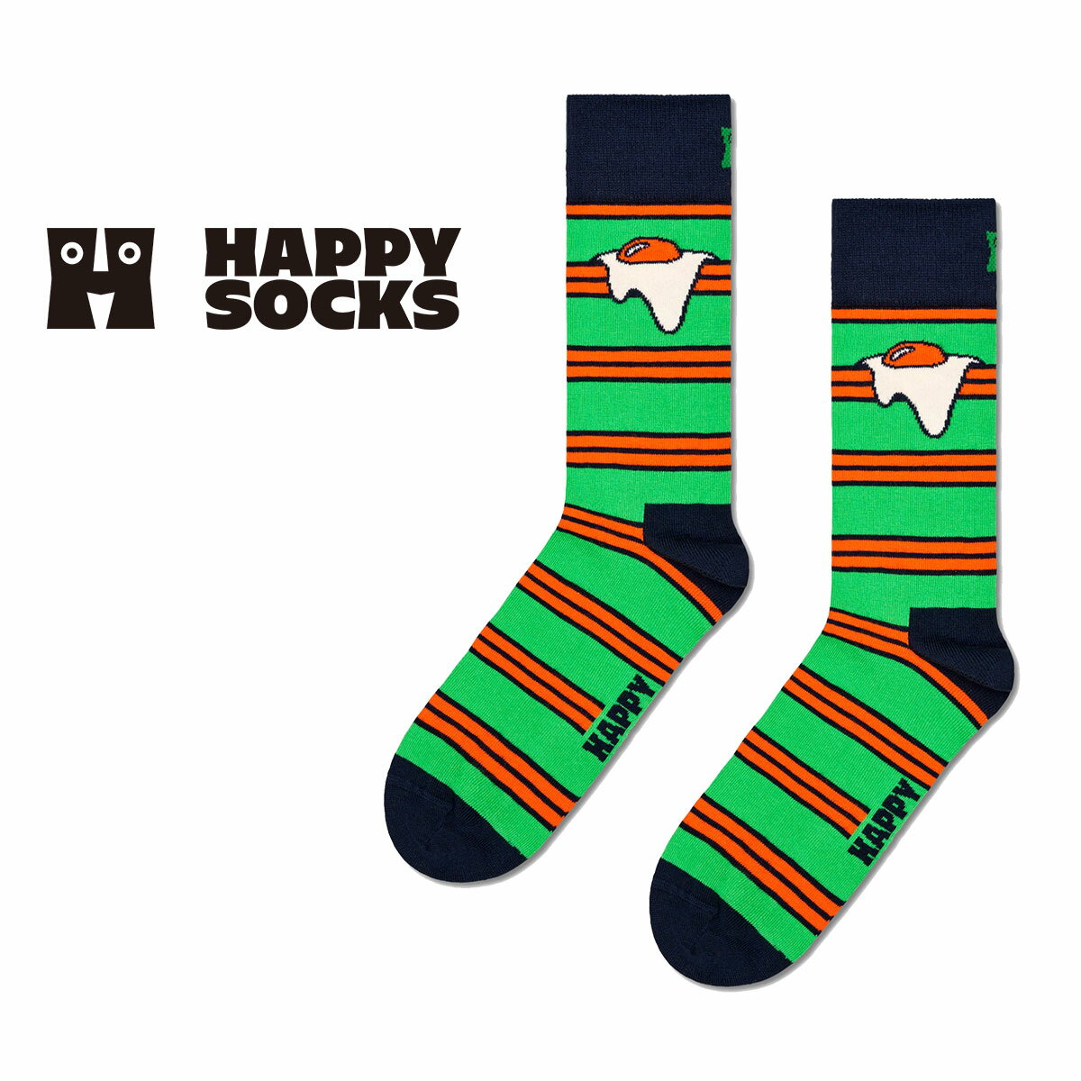 ハッピーソックス 靴下 レディース Happy Socks ハッピーソックス Egg On Stripe ( エッグ オン ストライプ ) クルー丈 ソックス 靴下 ユニセックス メンズ ＆ レディス プレゼント 無料ラッピング ギフト 10240080