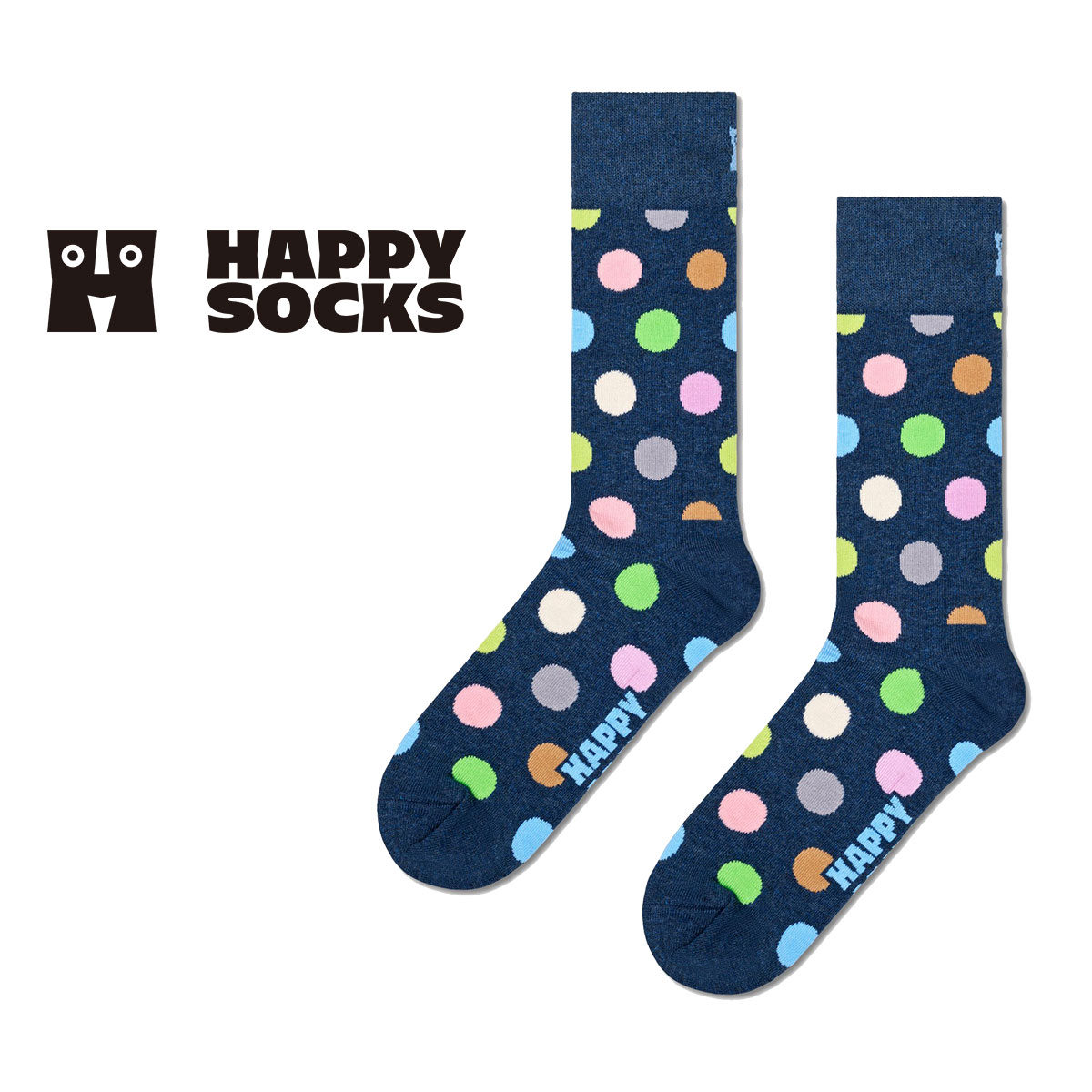 ハッピーソックス 靴下 レディース セール！20％OFF Happy Socks ハッピーソックス Big Dot ( ビックドット ) ネイビー クルー丈 ソックス 靴下 ユニセックス メンズ ＆ レディス プレゼント 無料ラッピング ギフト 10240081