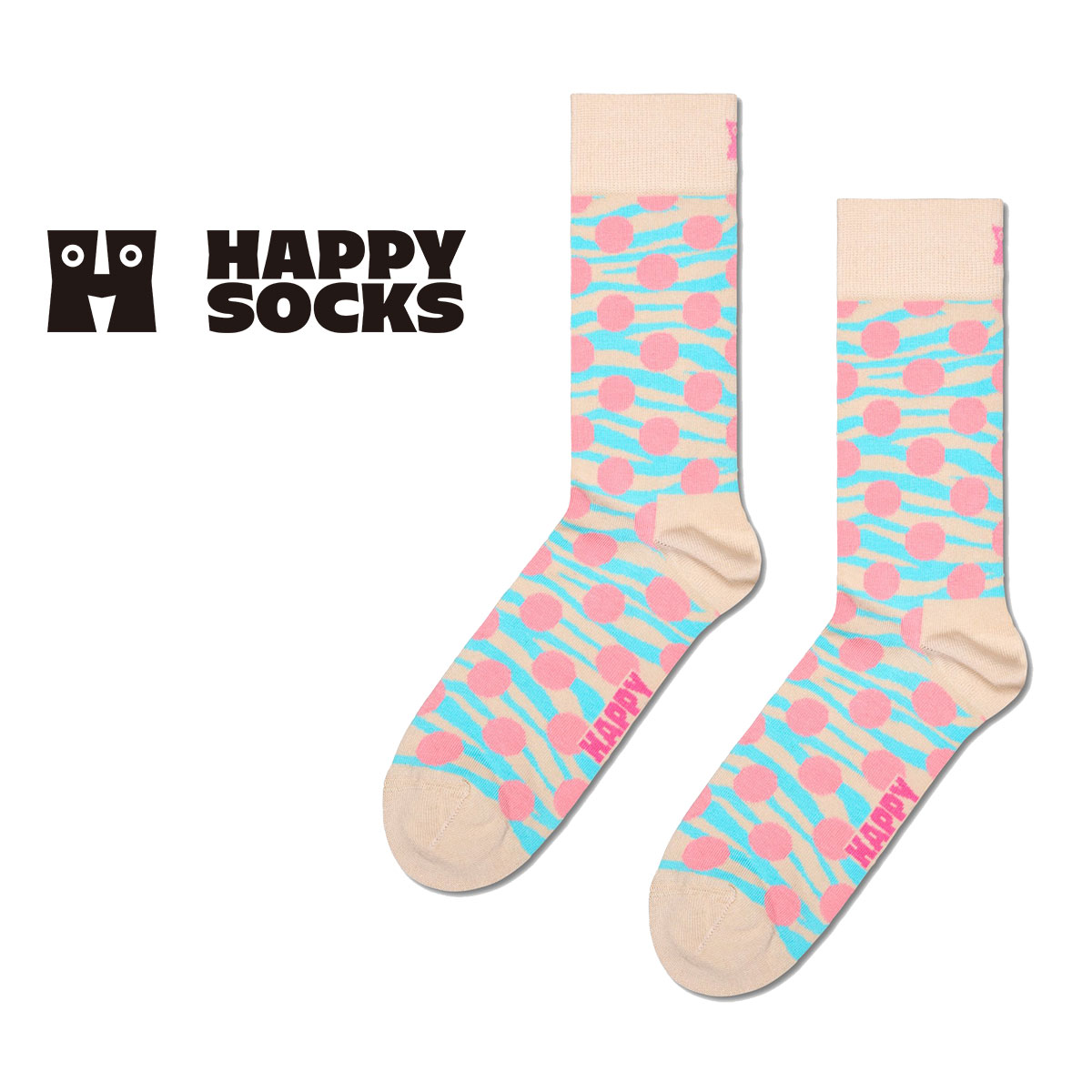 ハッピーソックス 靴下 レディース Happy Socks ハッピーソックス Tiger Dot ( タイガードット ) ホワイト クルー丈 ソックス 靴下 ユニセックス メンズ ＆ レディス プレゼント 無料ラッピング ギフト 10240090