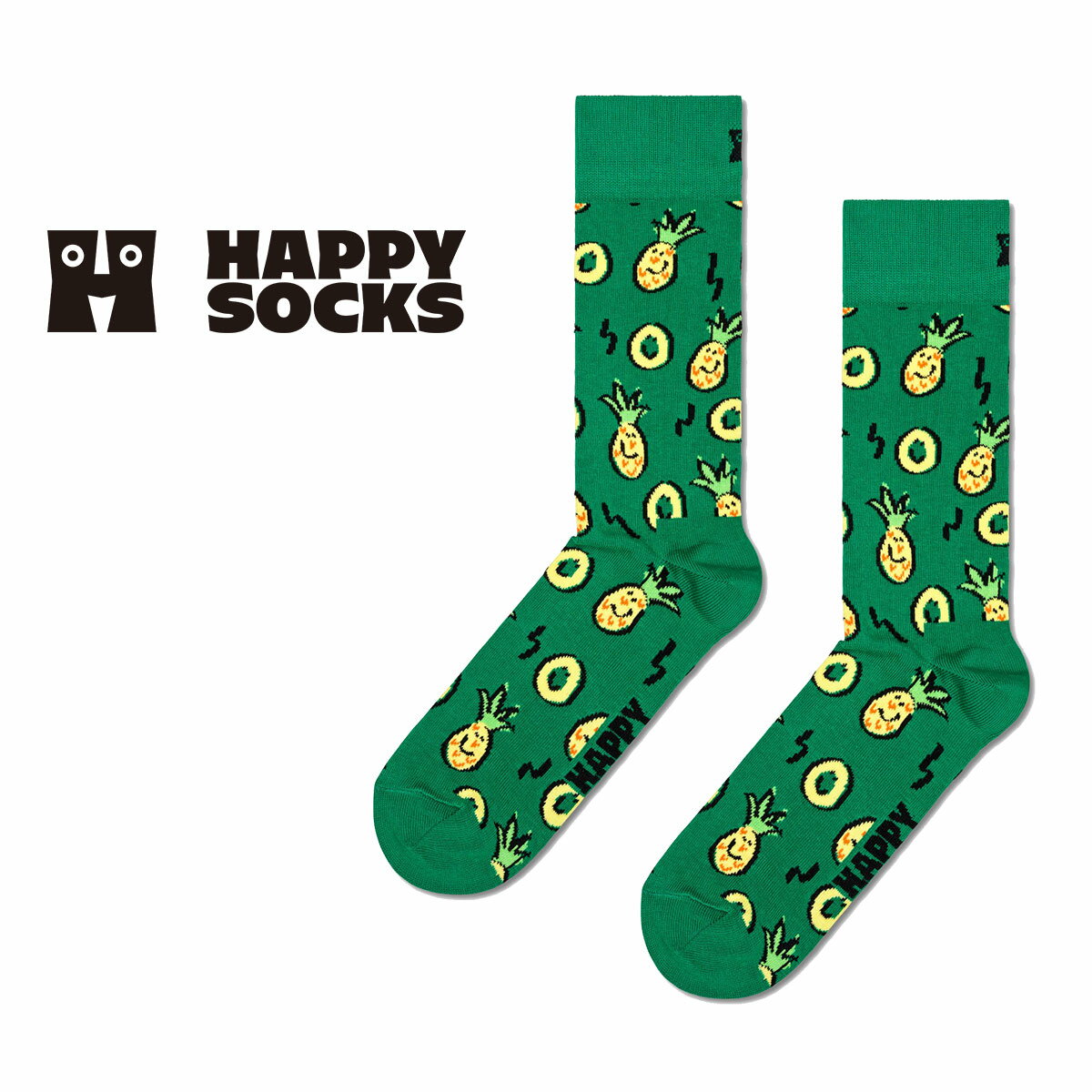 ハッピーソックス 靴下 レディース Happy Socks ハッピーソックス Pineapple ( パイナップル ) クルー丈 ソックス 靴下 ユニセックス メンズ ＆ レディス プレゼント 無料ラッピング ギフト 10240105