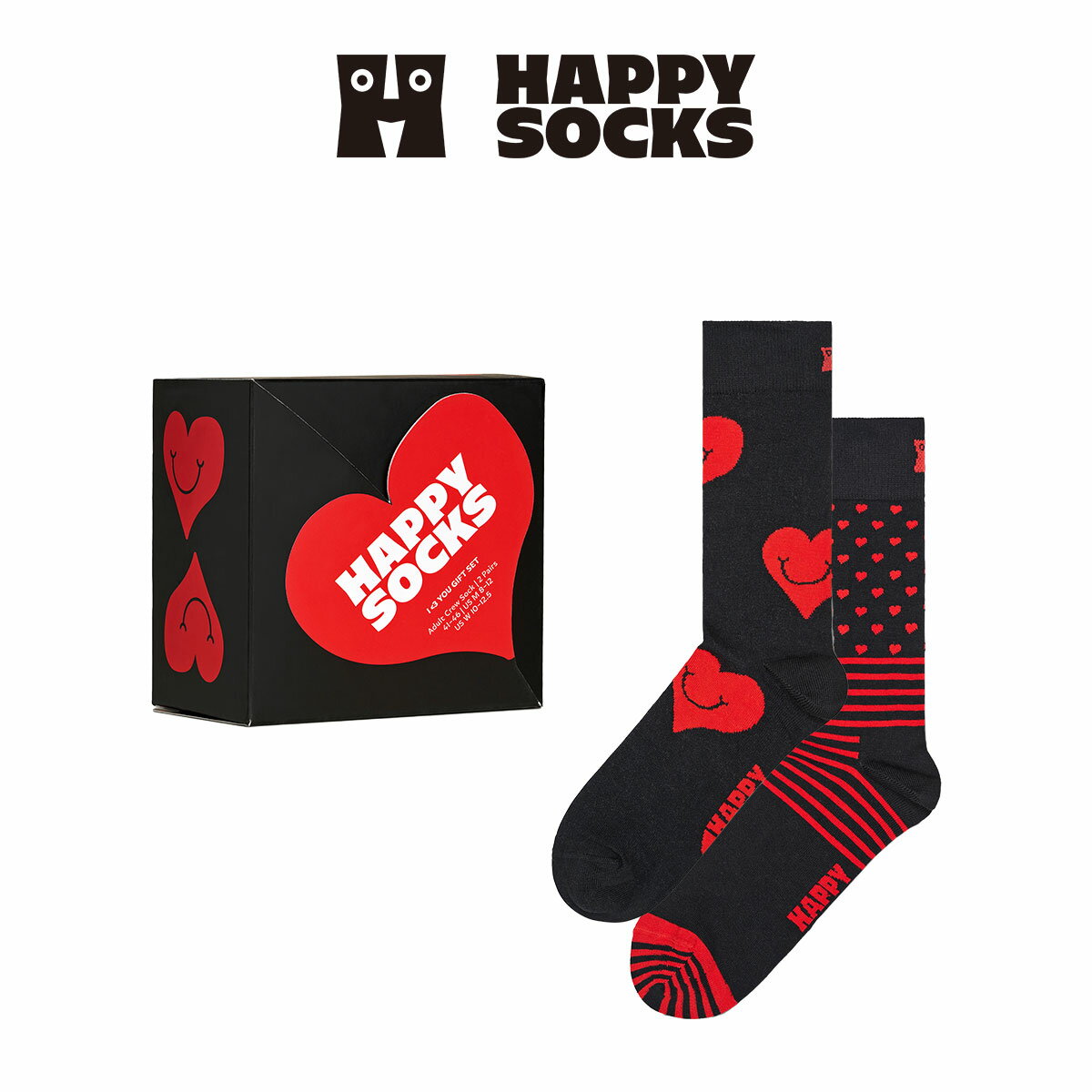Happy Socks ハッピーソックス 2-PACK Heart You CREW（ ハートユー ）2足セット ギフトセット 綿混 クルー丈 ソックス 靴下 GIFT BOX ..