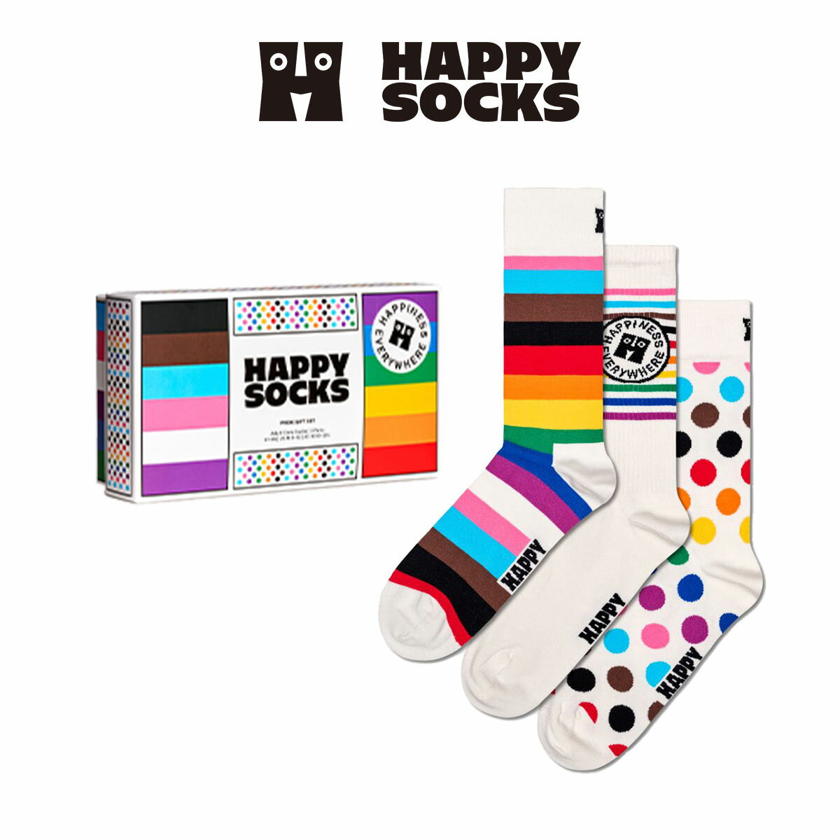 ハッピーソックス 靴下 レディース 【3足セット】Happy Socks ハッピーソックス Pride ( プライド ) 3Pack Gift Set GIFT BOX クルー丈 ソックス 靴下 ユニセックス メンズ ＆ レディース プレゼント 無料ラッピング ギフト 10243001