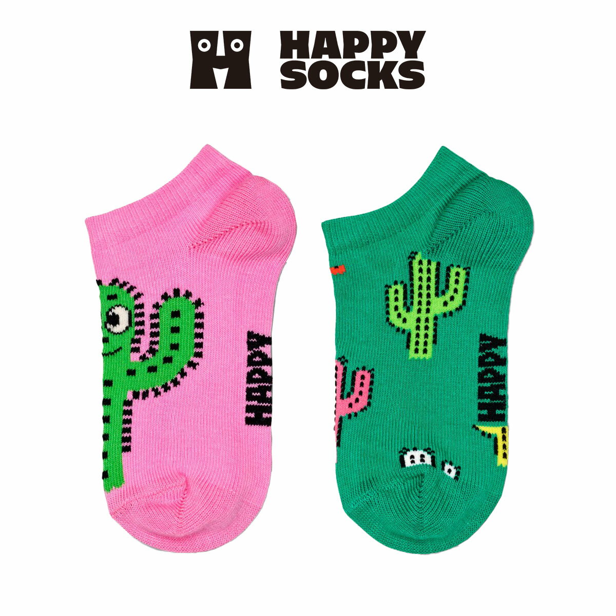 【2足セット】Happy Socks ハッピーソックス Kids Cactus ( カクタス ) サボテン柄 2-Pack Low Socks 2足組 子供 スニーカー丈 綿混 ソックス 靴下 KIDS ジュニア キッズ 12240027