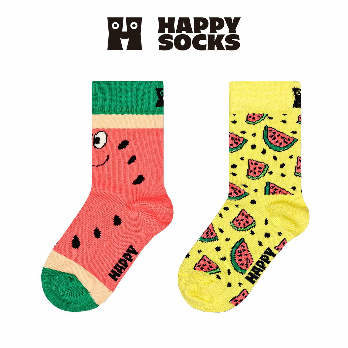 セール！30％OFF 【2足セット】Happy Socks ハッピーソックス Melon ( メロン ) 2-Pack Low Socks 2足組 スイカ柄 子供 クルー丈 綿混 ソックス 靴下 KIDS ジュニア キッズ 14240007