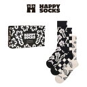 Happy Socks 3足セット 箱入り|Black And White ( ブラック アンド ホワイト )【GIFT BOX】クルー丈 ソックス ユニセック...
