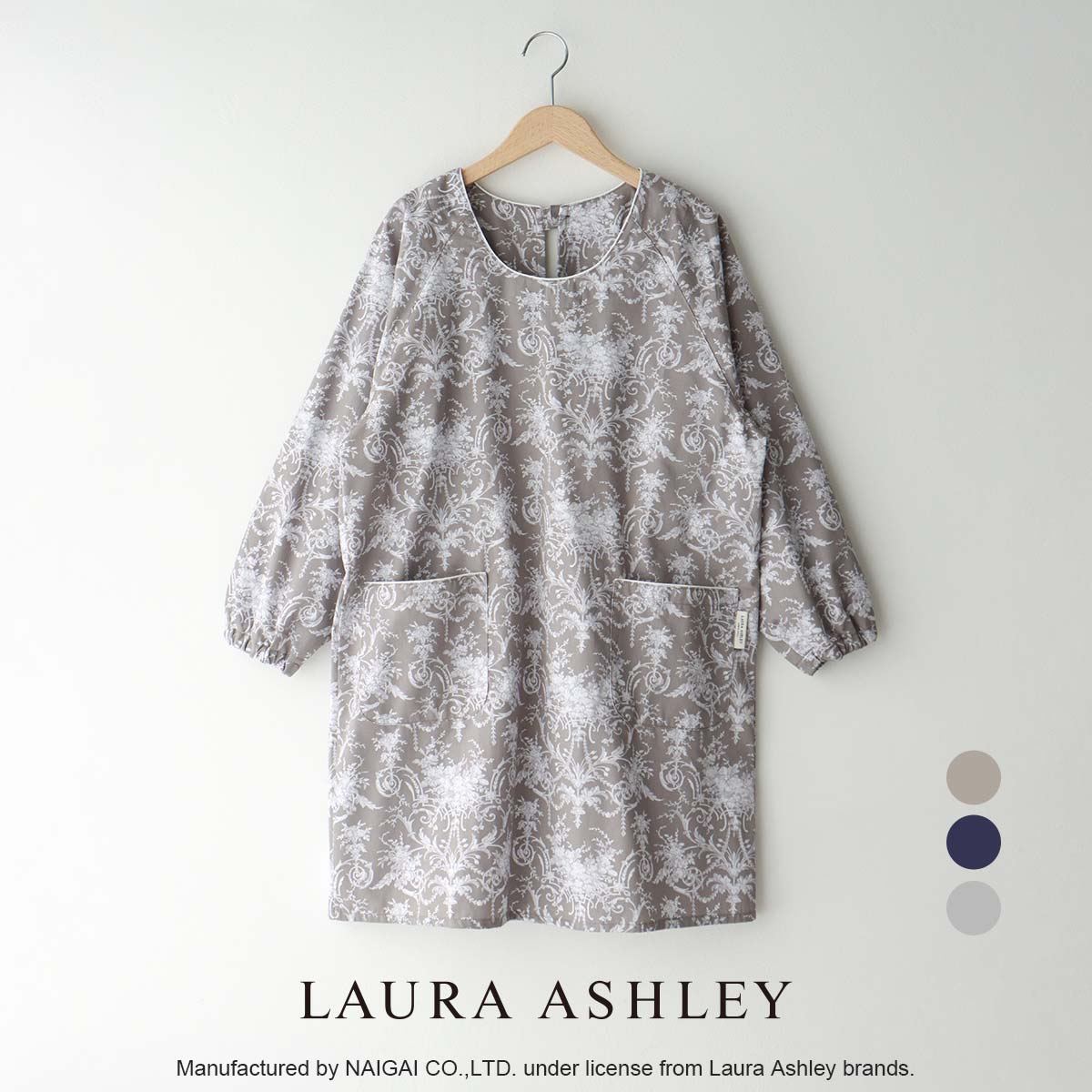 ローラアシュレイ　エプロン 送料無料 LAURA ASHLEY ローラ アシュレイ 形態安定加工 綿100％ 30ツイル ティーラーリーズ 後結び 割烹着 かっぽう着 カッポー スモック レディース エプロン 70280048