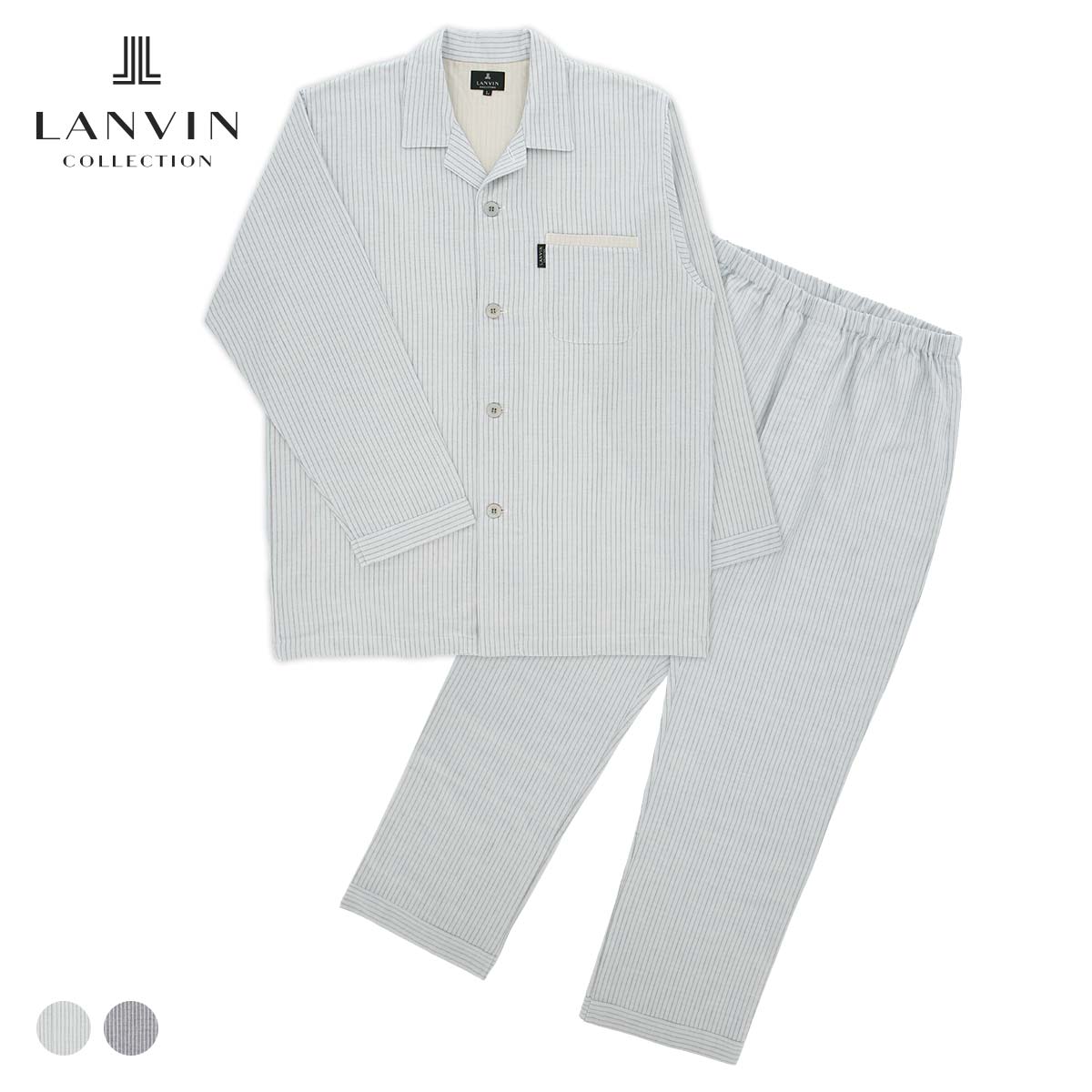 楽天ナイガイ 公式ショップ 楽天市場店セール！30％OFF LANVIN COLLECTION ランバン コレクション 【LLサイズ】メンズ パジャマ 綿100％ 2重ガーゼ起毛 上下セット ストライプ柄 長袖 長丈パンツ 前ボタン 前開き 日本製 おしゃれ 男性 紳士 プレゼント ギフト 54421048 公式ショップ 正規ライセンス商品