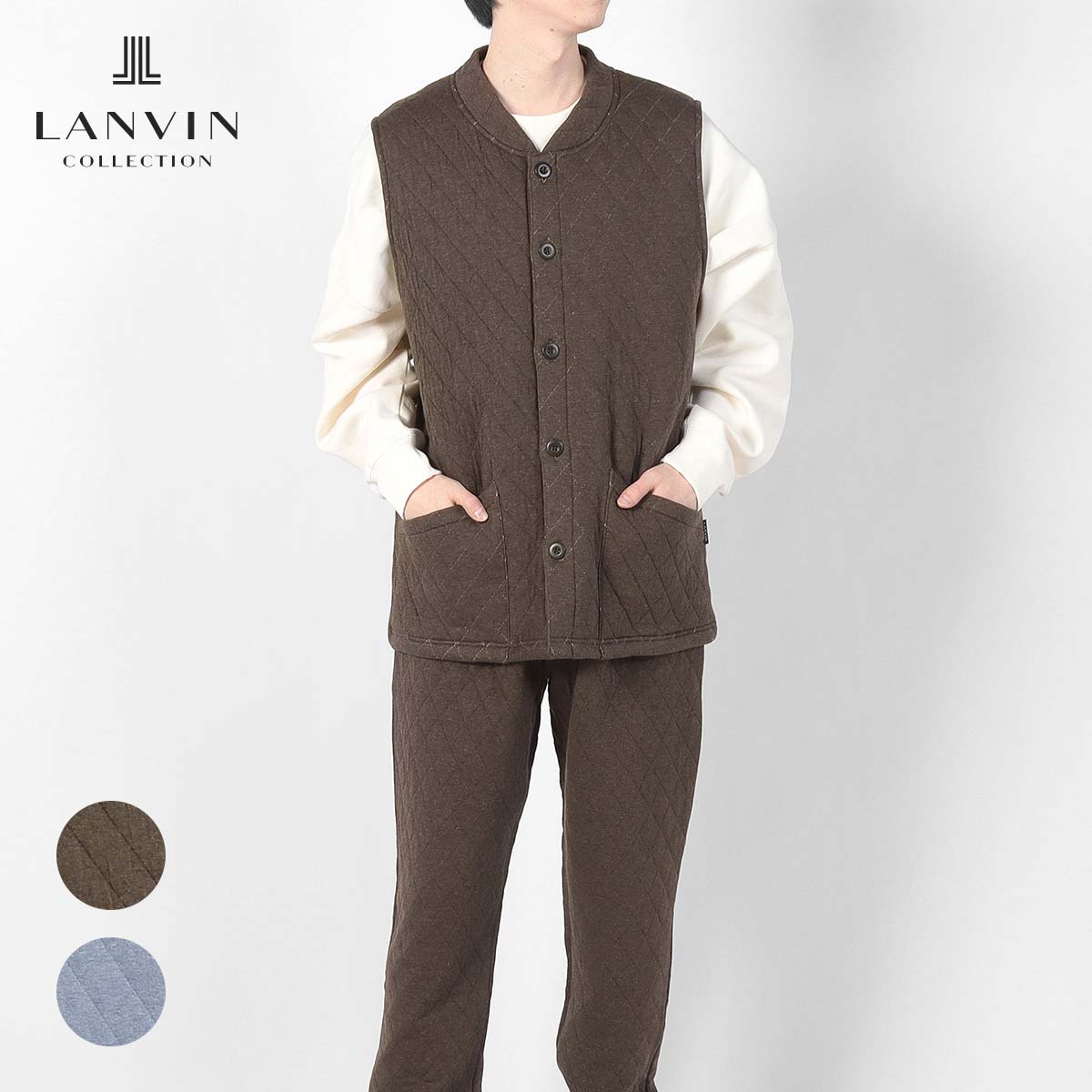 楽天ナイガイ 公式ショップ 楽天市場店セール！30％OFF LANVIN COLLECTION ランバン コレクション 中綿二ットキルト メンズ ベスト 半纏 はんてん 室内用防寒着 部屋着 ルームウェア あたたかい 羽織 メンズ 男性 紳士 プレゼント ギフト 54428057 公式ショップ 正規ライセンス商品