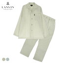 LANVIN COLLECTION ランバン コレクション 上下セット【M Lサイズ】2重ガーゼ ストライプ 綿100% 長袖 長丈パンツ 前ボタン 前開き メ...