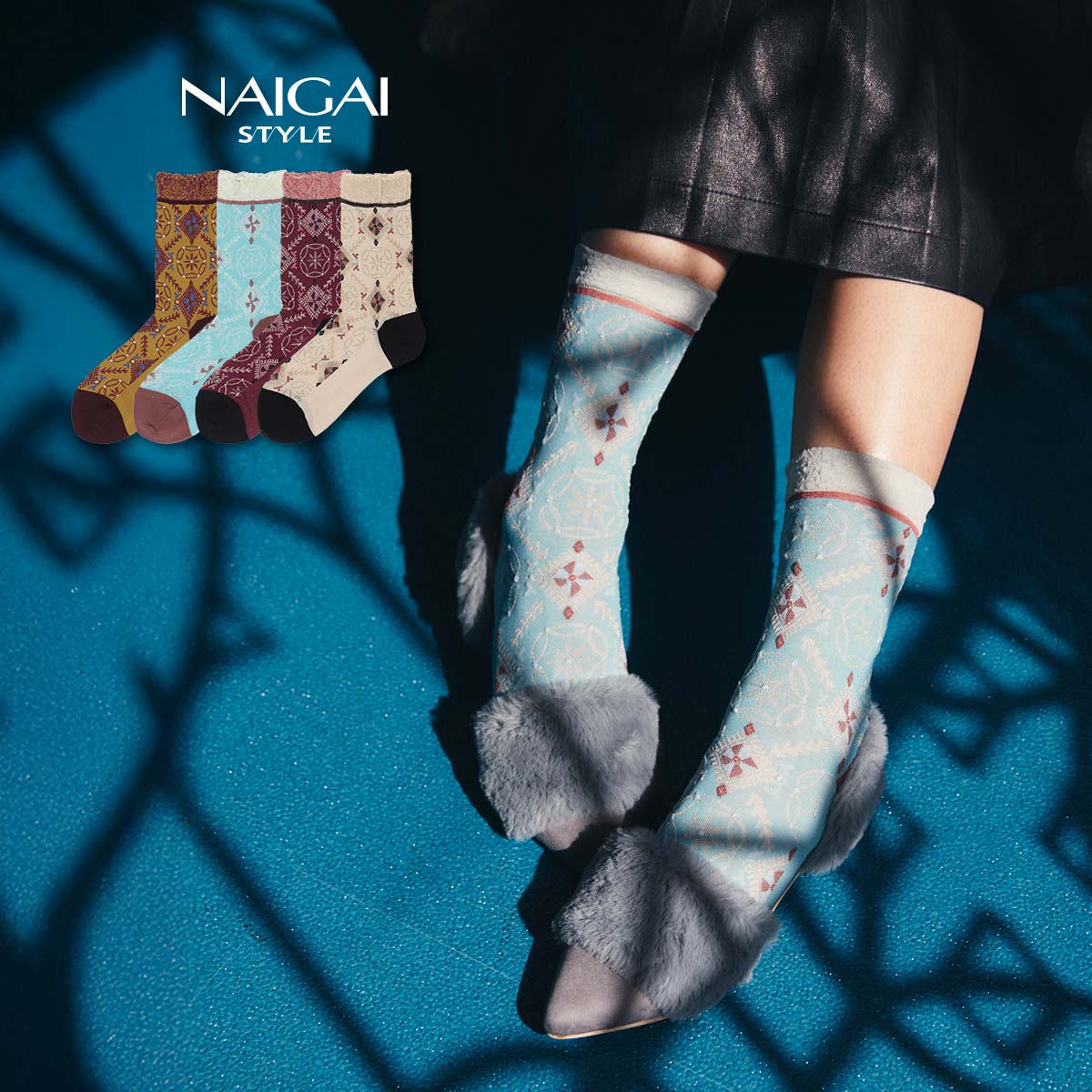 NAIGAI STYLE ナイガイ スタイル 日本製 エスニックフロート クルー丈 レディース ソックス 靴下 女性 婦人 プレゼント ギフト 03097104
