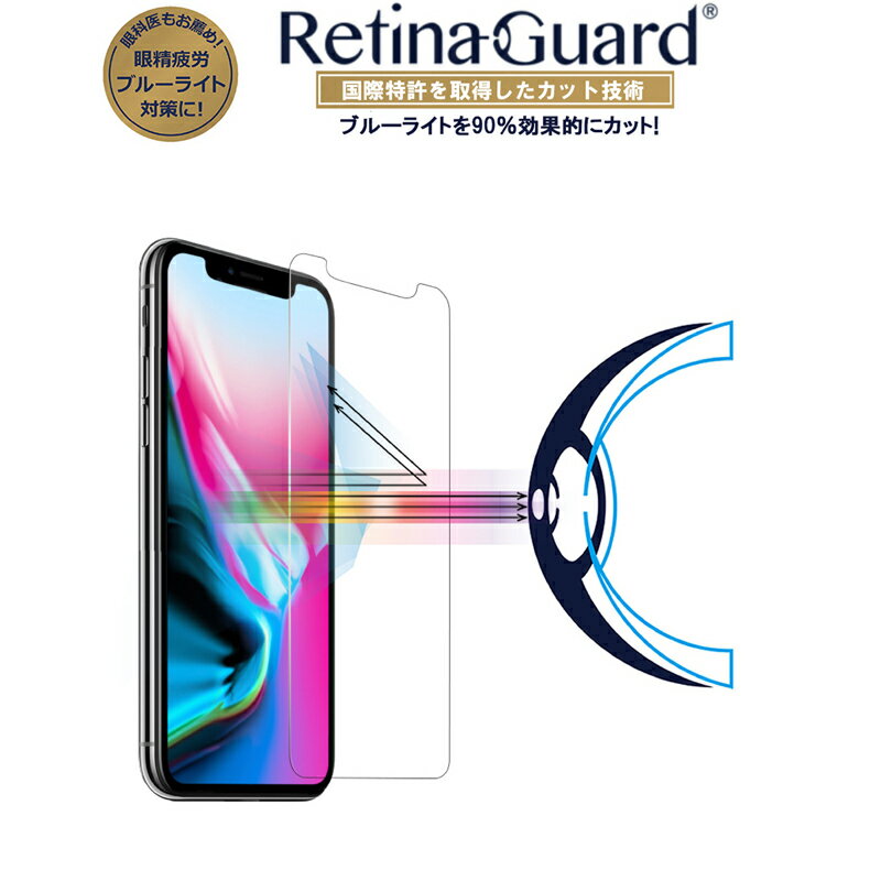 【クリアタイプ】RetinaGuard iPhone 11Pro/X/Xs ブルーライト90%カット 強化ガラスフィルム 国際特許 液晶保護フィルム 保護シート アイフォン テン イレブン　キズ防止 硬度9H 0.4mm 日本製ガラス 飛散防止 ブルーライトカット フィルム